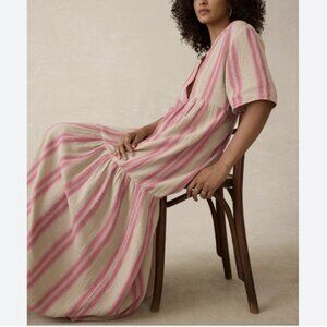 NWT Faherty Dune Cotton Gauze Wesley Dress Cocoa Reef Stripe Maxi Striped Small